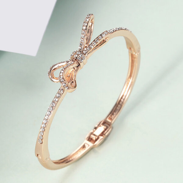 Stunning Women's Rose Gold Alloy Bracelets with Diamonds, Elegant Diamond and Bow Bracelets for Women, Fashionable Rose Gold Bracelets for Every Occasion