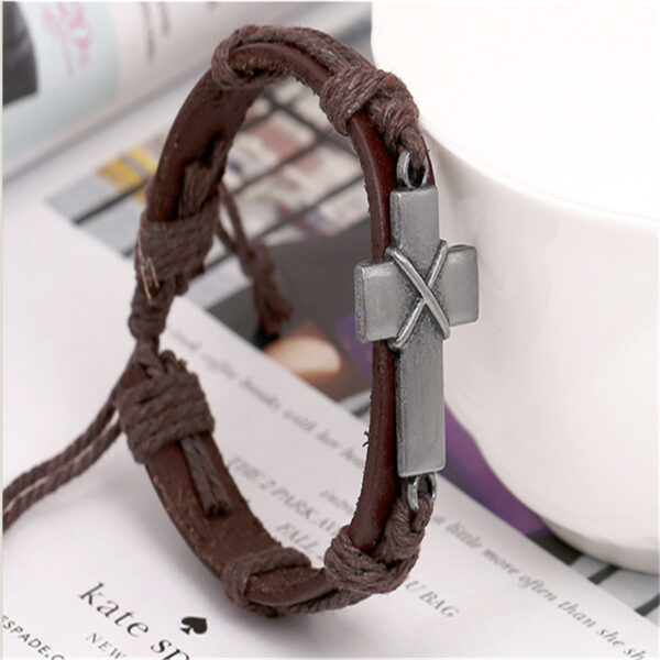 Stylish Brown Leather Cross Bracelets for Men, Trendy Leather Bracelets with Cross Design, Durable Brown Leather Cross Bracelets for Everyday Wear