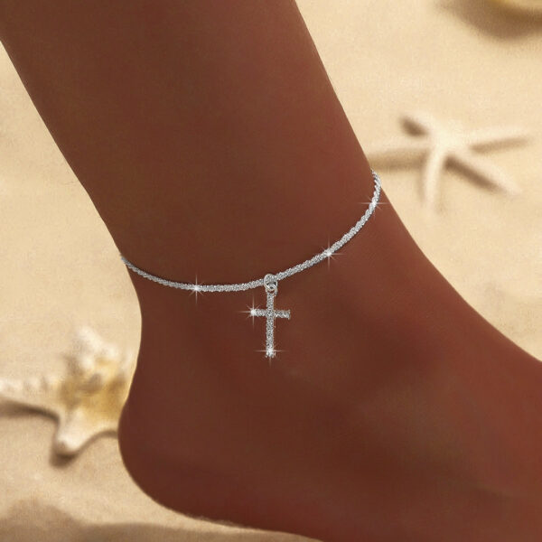 Stylish Cross Double-Circle Anklet for Women, Fashionable Cross Design Anklet for Everyday Wear, Elegant Double-Circle Anklet with Cross Charm