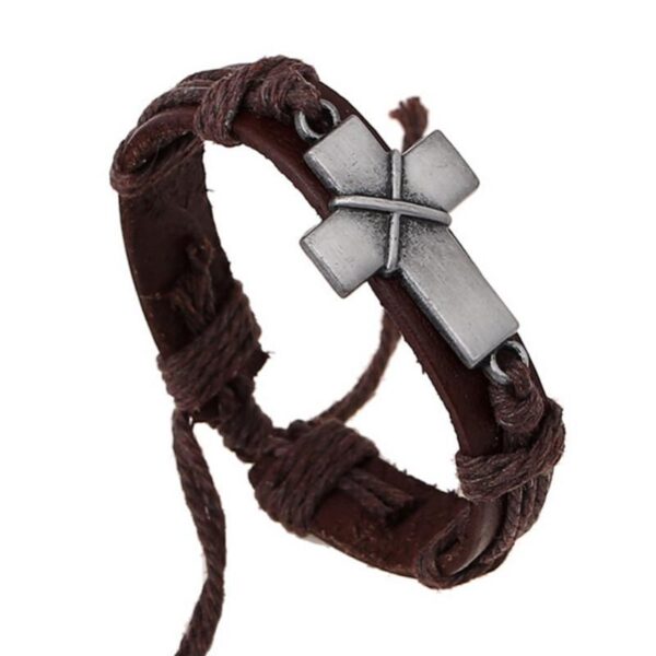 Stylish Brown Leather Cross Bracelets for Men, Trendy Leather Bracelets with Cross Design, Durable Brown Leather Cross Bracelets for Everyday Wear