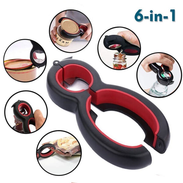 Multifunctional Six-in-One Bottle and Can Opener, Easy Opener for Bottles and Cans, Versatile Six-in-One Kitchen Opener