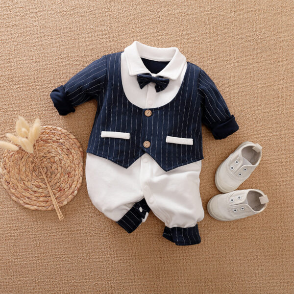 Stylish Baby Jumpsuit in Gentleman Style for Spring and Autumn, Long-Sleeved Baby Clothes for Formal Occasions, Cute Gentleman Jumpsuit for Infants