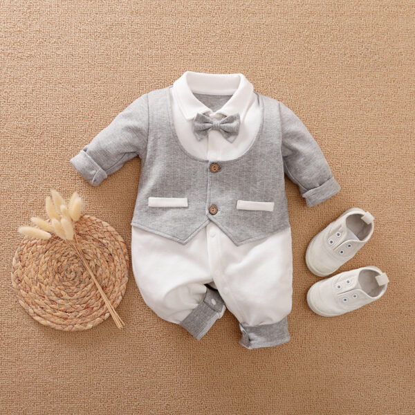 Stylish Baby Jumpsuit in Gentleman Style for Spring and Autumn, Long-Sleeved Baby Clothes for Formal Occasions, Cute Gentleman Jumpsuit for Infants