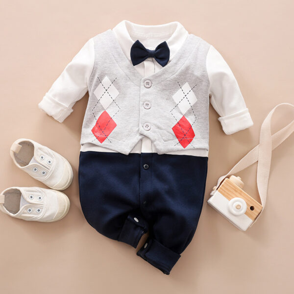 Stylish Baby Jumpsuit in Gentleman Style for Spring and Autumn, Long-Sleeved Baby Clothes for Formal Occasions, Cute Gentleman Jumpsuit for Infants