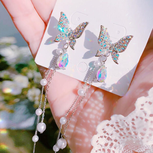 Crystal Purple and White Butterfly Stud Earrings for Women, Elegant Butterfly Stud Earrings with Colorful Crystals, Stylish Purple and White Butterfly Earrings for a Feminine Look