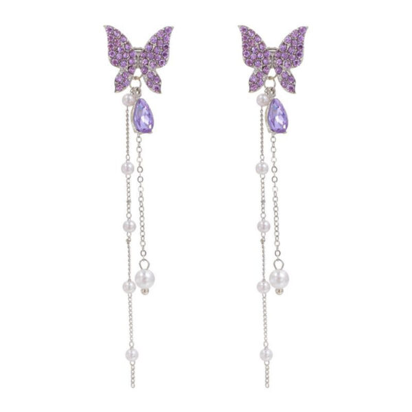 Crystal Purple and White Butterfly Stud Earrings for Women, Elegant Butterfly Stud Earrings with Colorful Crystals, Stylish Purple and White Butterfly Earrings for a Feminine Look