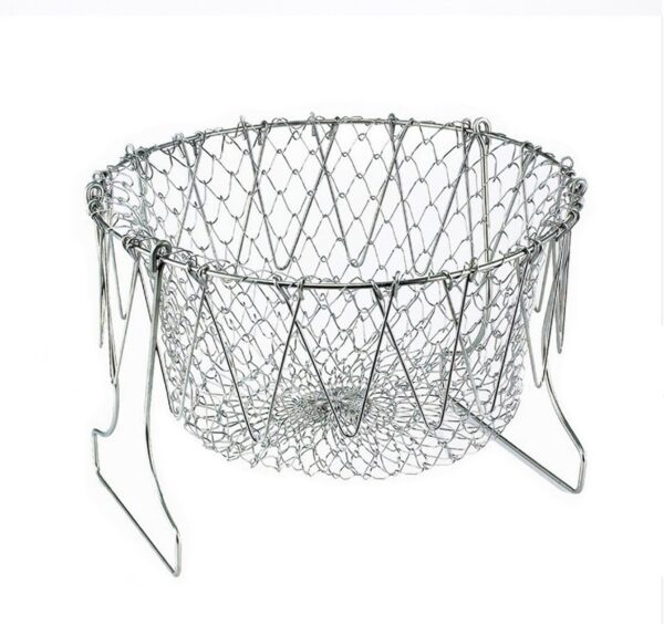 Deep Fry Basket Stainless Steel, Multi-Function Foldable Chef Cooking Basket, Flexible Kitchen Tool for Frying, Washing Fruits, and Vegetables