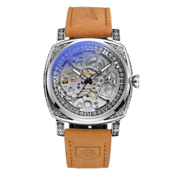 Double Bottom Hollow Mechanical Men's Watch with Exquisite Design, Luxury Hollow Mechanical Watch for Men, Stylish Men's Mechanical Watch with Double Bottom Design