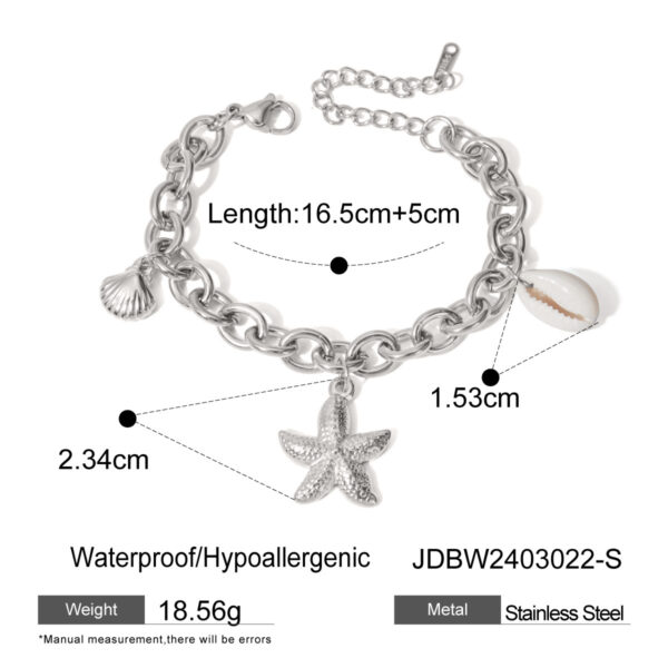 Stainless Steel Starfish Shell Conch Bracelet for Beach Lovers, Trendy Ocean-Inspired Bracelet for Women, Stylish Starfish and Shell Bracelet for Everyday Wear