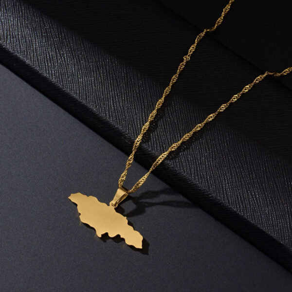 All-Match Geometric Pendant Necklace Featuring Jamaica Map, Unique Geometric Jamaica Map Necklace for Fashion, Trendy Pendant Necklace for Every Occasion