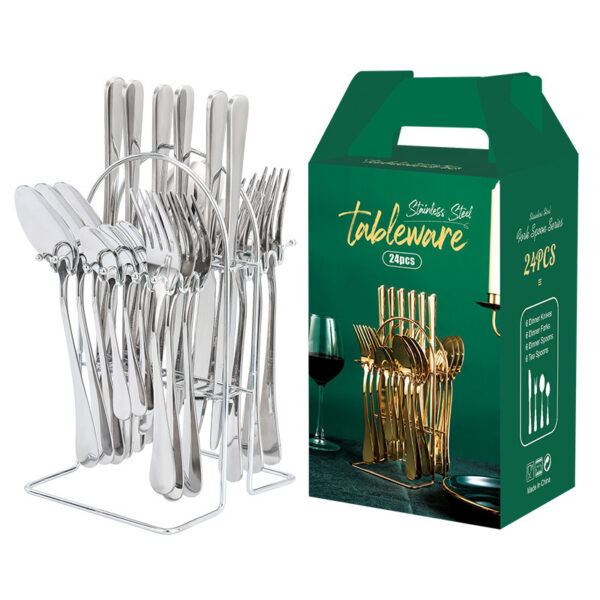 Gold Stainless Steel Dinnerware Set, Luxury Cutlery Set with Knife, Fork, and Spoon, Includes Storage Rack, Dishwasher Safe