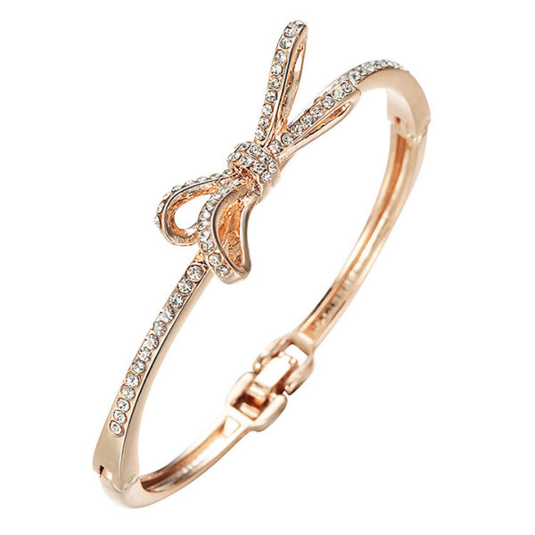 Stunning Women's Rose Gold Alloy Bracelets with Diamonds, Elegant Diamond and Bow Bracelets for Women, Fashionable Rose Gold Bracelets for Every Occasion