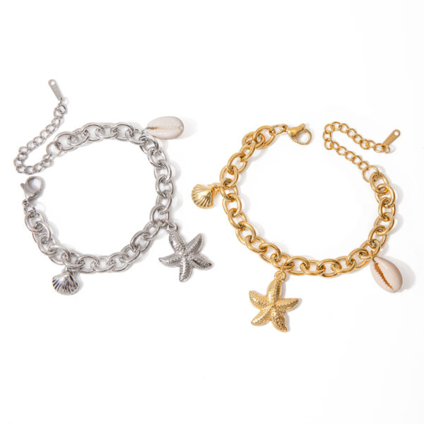 Stainless Steel Starfish Shell Conch Bracelet for Beach Lovers, Trendy Ocean-Inspired Bracelet for Women, Stylish Starfish and Shell Bracelet for Everyday Wear