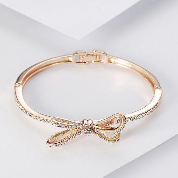 Stunning Women's Rose Gold Alloy Bracelets with Diamonds, Elegant Diamond and Bow Bracelets for Women, Fashionable Rose Gold Bracelets for Every Occasion