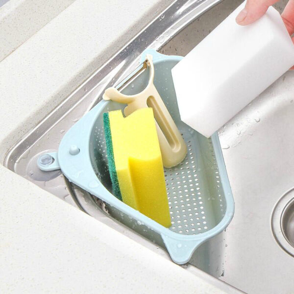 Multi-Function Triangle Kitchen Sink Storage Rack, Dishwashing Sponge Holder and Drain Organizer, Kitchen Sink Drain Organizer Rack with Sponge Holder