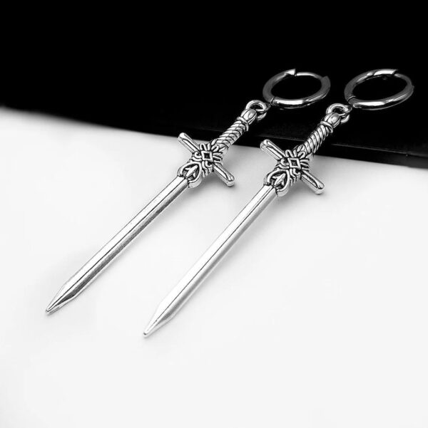 Silver Sword Earrings for Gothic Fashion Lovers, Unique Gothic Sword Earrings for Men and Women, Stylish Gothic-Inspired Silver Sword Earrings