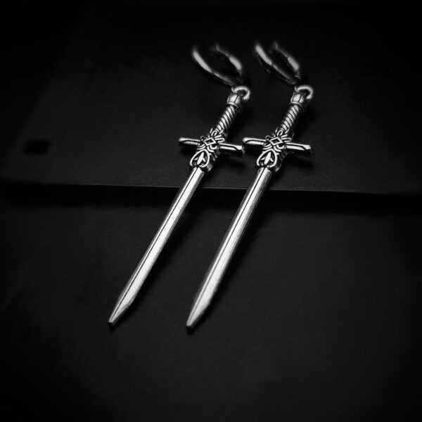 Silver Sword Earrings for Gothic Fashion Lovers, Unique Gothic Sword Earrings for Men and Women, Stylish Gothic-Inspired Silver Sword Earrings