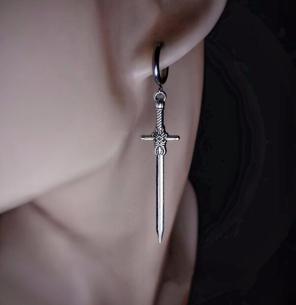 Silver Sword Earrings for Gothic Fashion Lovers, Unique Gothic Sword Earrings for Men and Women, Stylish Gothic-Inspired Silver Sword Earrings