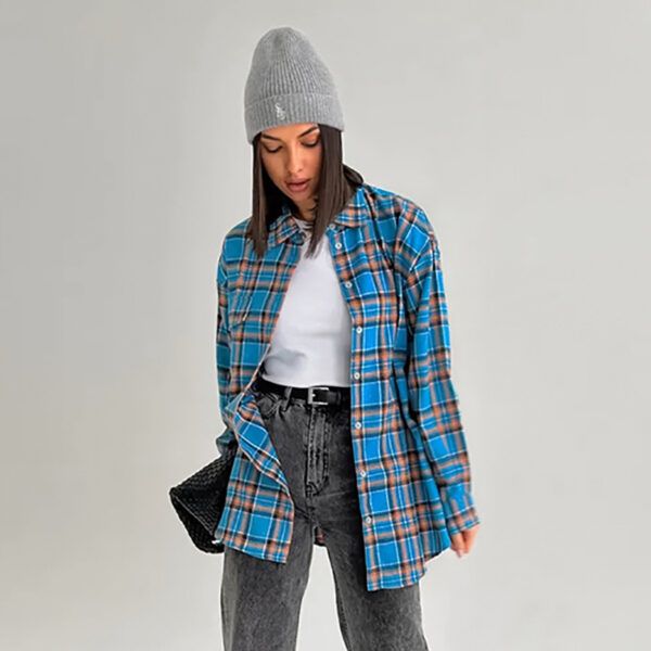 Color-Contrast Check Shirt Dress for Women, Loose Fit with Bandage Style, Trendy Checkered Shirt Dress with Color Contrast