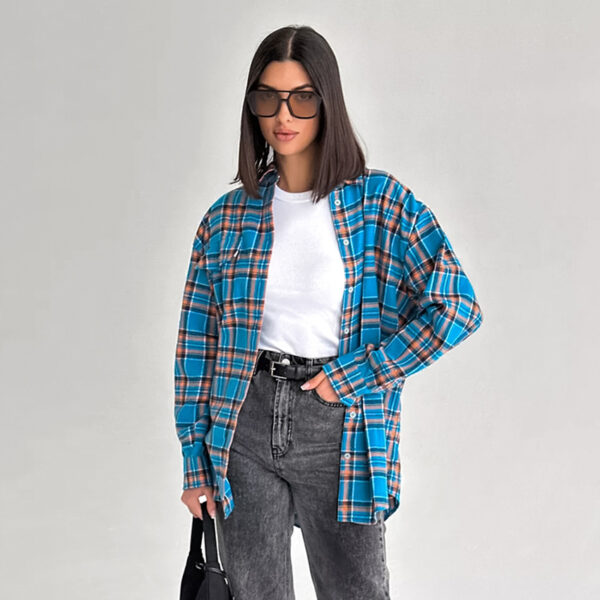 Color-Contrast Check Shirt Dress for Women, Loose Fit with Bandage Style, Trendy Checkered Shirt Dress with Color Contrast