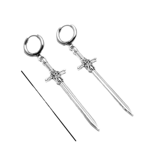 Silver Sword Earrings for Gothic Fashion Lovers, Unique Gothic Sword Earrings for Men and Women, Stylish Gothic-Inspired Silver Sword Earrings