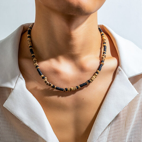 Bohemian Wooden Bead Stitching Necklace for Men, Stylish Boho-Inspired Beaded Necklace for Men, Trendy Wooden Bead Stitching Necklace in Bohemian Style