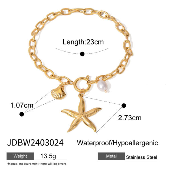 Stainless Steel Starfish Shell Conch Bracelet for Beach Lovers, Trendy Ocean-Inspired Bracelet for Women, Stylish Starfish and Shell Bracelet for Everyday Wear