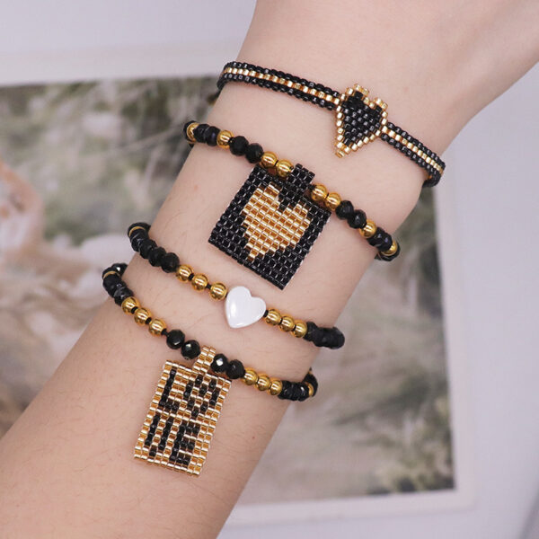 Ethnic Style Miyuki Bracelet Suit with Heart Tag and Crystal, Cross Border Miyuki Ethnic Heart Tag Bracelet, Crystal Heart Tag Miyuki Bracelet with Ethnic Flair