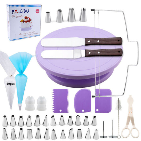 62-Piece Cake Decorating Set with Turntable and Nozzles, Complete Cake Decorating Kit with Cleaning Brush, Professional Baking Tools for Cake Design