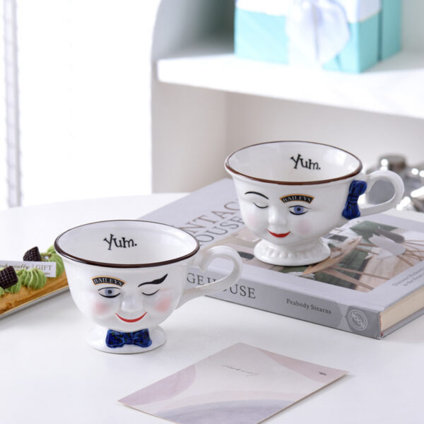 Creative Retro Face Bow Cups, Unique Couple’s Mugs, Playful Vintage Design Drinkware