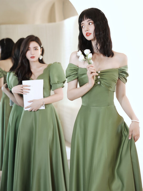 2024 Avocado Green Satin Spring Dress, Women's Group Dress in Avocado Green, Elegant Sisters Dress Skirt