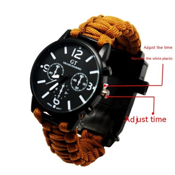 Multifunctional Survival Watch with LED Light and Parachute Cord for Outdoor Activities, Waterproof Camping Watch with LED Light and First Aid Features