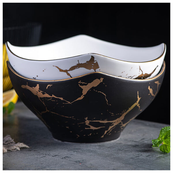 Stylish Marbled Ceramic Salad Bowl, Elegant Design for Serving Salads and Side Dishes, Ideal for Modern Dining