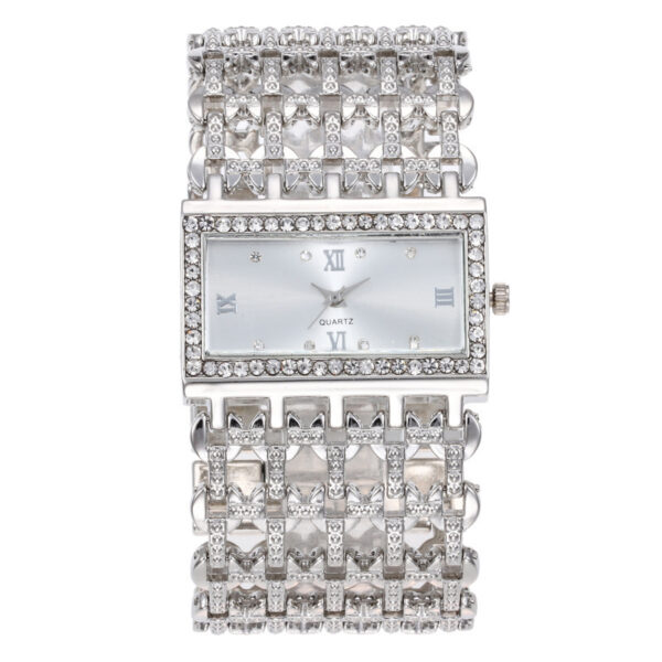 Women's Steel Band Watch with Square Dial and Diamond Rhinestones, Elegant Steel Band Watch with Roman Numerals and Diamonds for Women