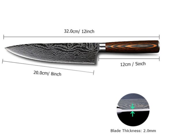 Laser Wave Color Wood Handle 8-Inch Steel Knife, High-Performance 8-Inch Knife with Laser Wave Design, Durable Steel Knife with Stylish Wood Handle