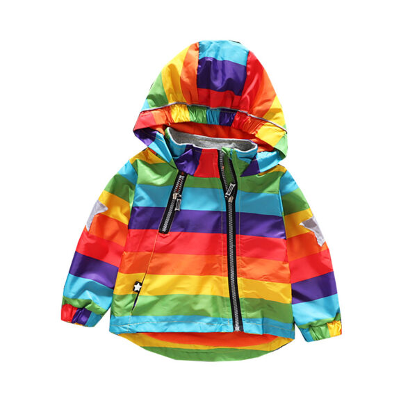 Colorful Kids' Rainbow Raincoat, Vibrant Hooded Jacket for Children, Lightweight Waterproof Coat for Kids