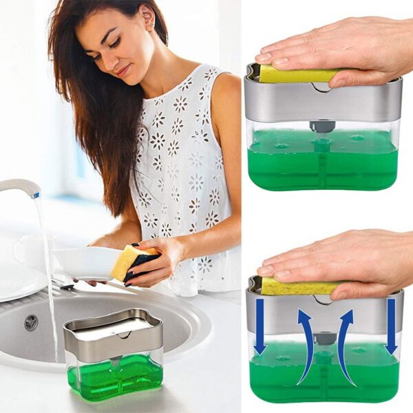 Multifunction Soap Dispenser and Sponge Caddy, Non-Toxic Odorless Soap Dispenser, Creative Kitchen and Bathroom Soap Storage Box