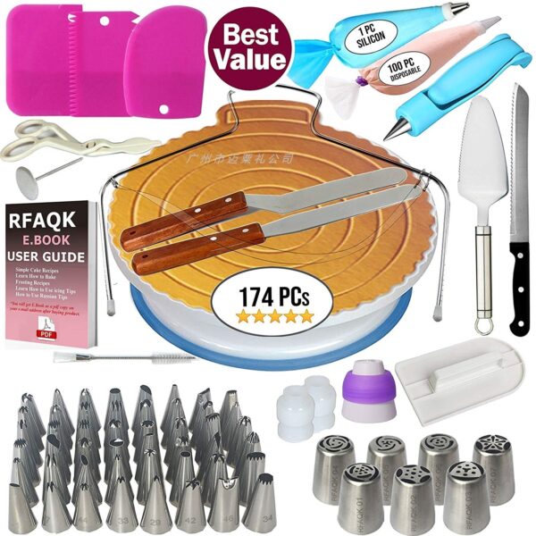 Cake Decorating Tools Set with Turntable and Mold, Complete Cake Decorating Kit with Turntable, Professional Baking Tools for Cake Decoration