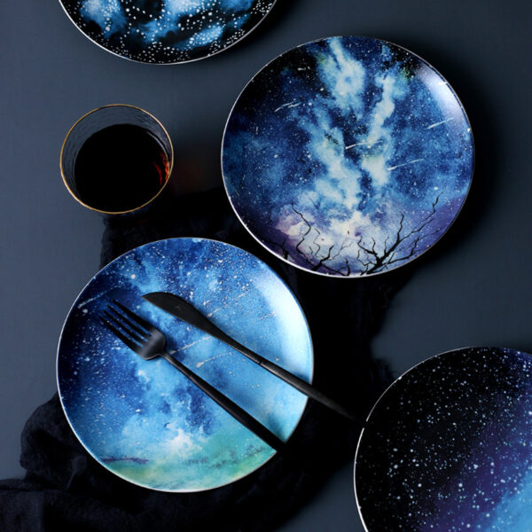 Creative Starry Tableware, Artistic Starry Night-Inspired Dinnerware Set, Unique Starry Sky Ceramic Plates and Bowls