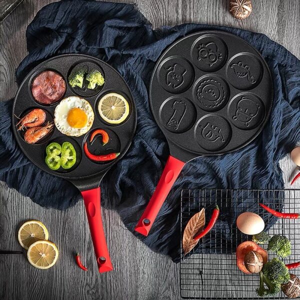 Aluminum Alloy Non-Stick Frying Pan, Seven-Hole Breakfast Pan for Pancakes and Eggs, Efficient Cooking