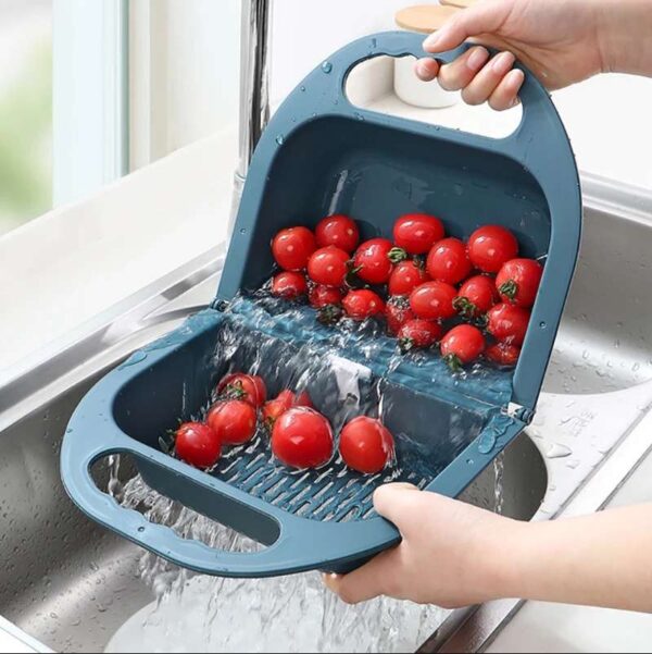 Folding Drain Basket Leaking Fruit Box Vegetable Container Drain Rack Sink with Handle Storage Baskets, Collapsible Fruit and Vegetable Drain Basket with Handle, Multifunctional Sink Drain Rack and Storage Basket