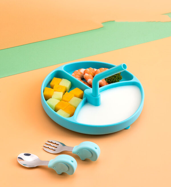 Baby Dinner Plate Children's Tableware Silicone Partition Suction Cup Set, Safe Silicone Suction Plate with Partition for Babies, Easy to Clean and Use