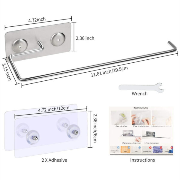 Adhesive Stainless Steel Kitchen Towel Rack, No-Drill Stainless Steel Towel Holder for Kitchen, Punch-Free Wall-Mounted Towel Rack