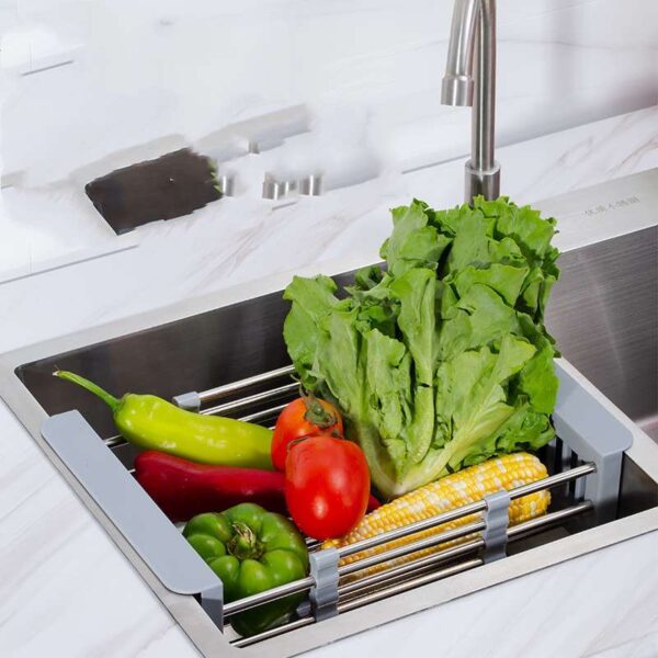 Retractable Drain Basket for Kitchen Sink, Adjustable and Space-Saving