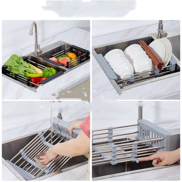 Retractable Drain Basket for Kitchen Sink, Adjustable and Space-Saving