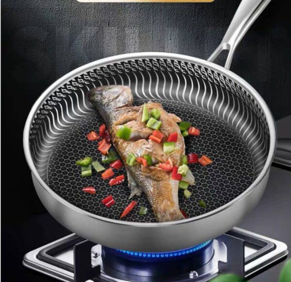 High-Quality Stainless Steel Uncoated Frying Pan, Durable Cooking Pan for Even Heat Distribution, Ideal for Professional Results