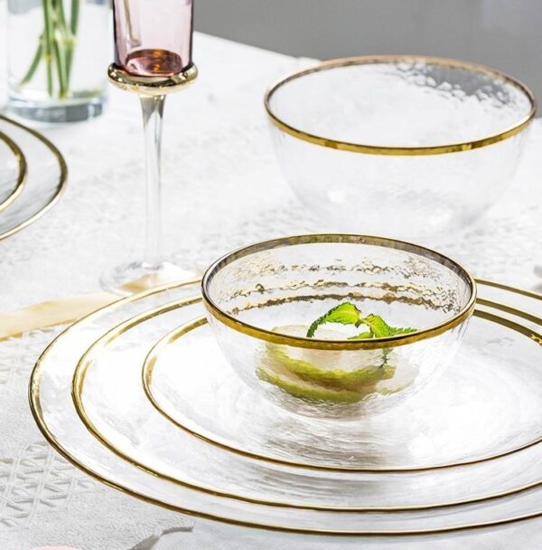 Stylish Glass Tableware Set Inspired by Phnom Penh Design, Elegant and Modern Glass Plates and Bowls for Dining