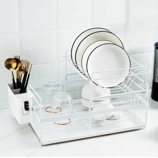 Double Tier Metal Wire Sink Draining Rack, Wholesale Kitchen Dish Storage Rack, Durable and Space-Saving Organizer