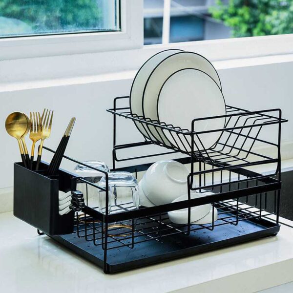 Double Tier Metal Wire Sink Draining Rack, Wholesale Kitchen Dish Storage Rack, Durable and Space-Saving Organizer