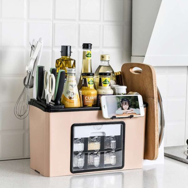 Multifunctional Kitchen Plastic Shelf, Knife Rack, and Storage Organizer for Seasonings